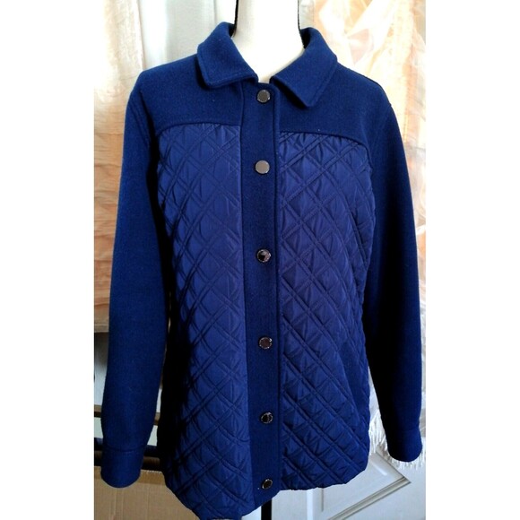Isaac Mizrahi Live! Estate Mixed Media Quilted Barn Jacket Navy Women M - Picture 1 of 3
